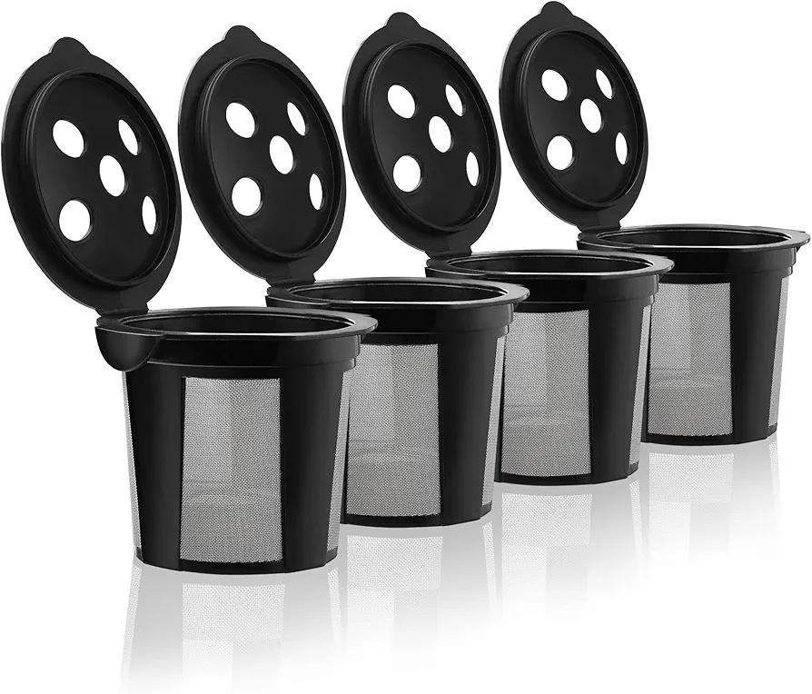 4 Reusable K Cups for Keurig K Supreme, K Supreme Plus, K Slim, K-Brew Chill, K-Duo Hot & Iced with Multistream Technology - 4 Black Refillable Kcups Coffee Filters for Keurig Coffee Makers