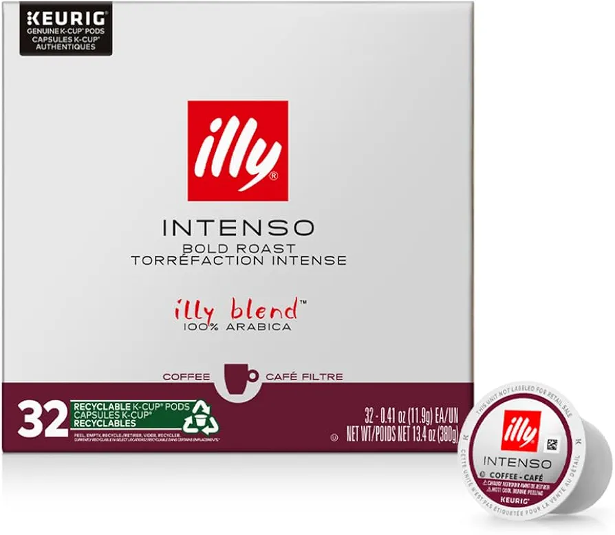Illy Coffee K Cups - Coffee Pods For Keurig Coffee Maker – Intenso Dark Roast – Notes of Cocoa & Dried Fruit - Bold, Flavorful & Full-Bodied Flavor of Pods Coffee - No Preservatives – 32 Count