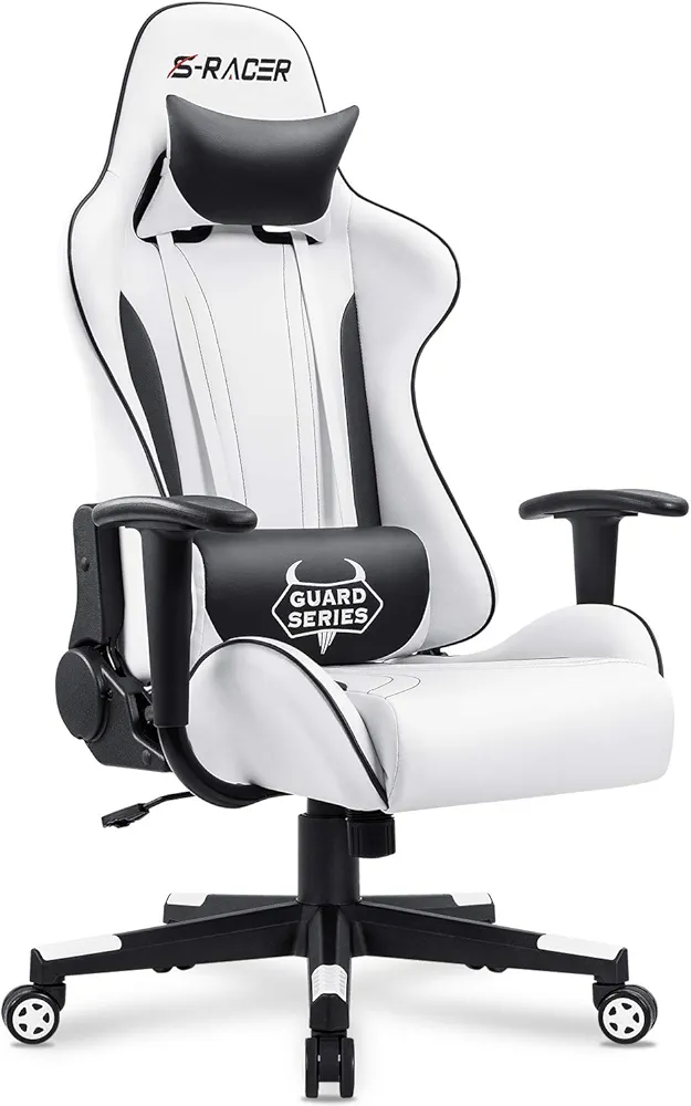 Homall Gaming Chair, Video Game Chair with Footrest and Lumbar Support, Ergonomic Computer Chair Height Adjustable with Swivel Seat and Headrest (Pale White)