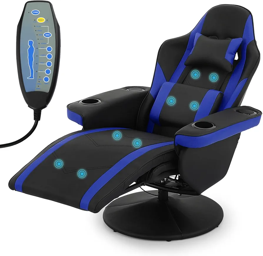 MoNiBloom Massage Gaming Chair, Adjustable, PU Leather, Ergonomic, with Massage Function, Blue