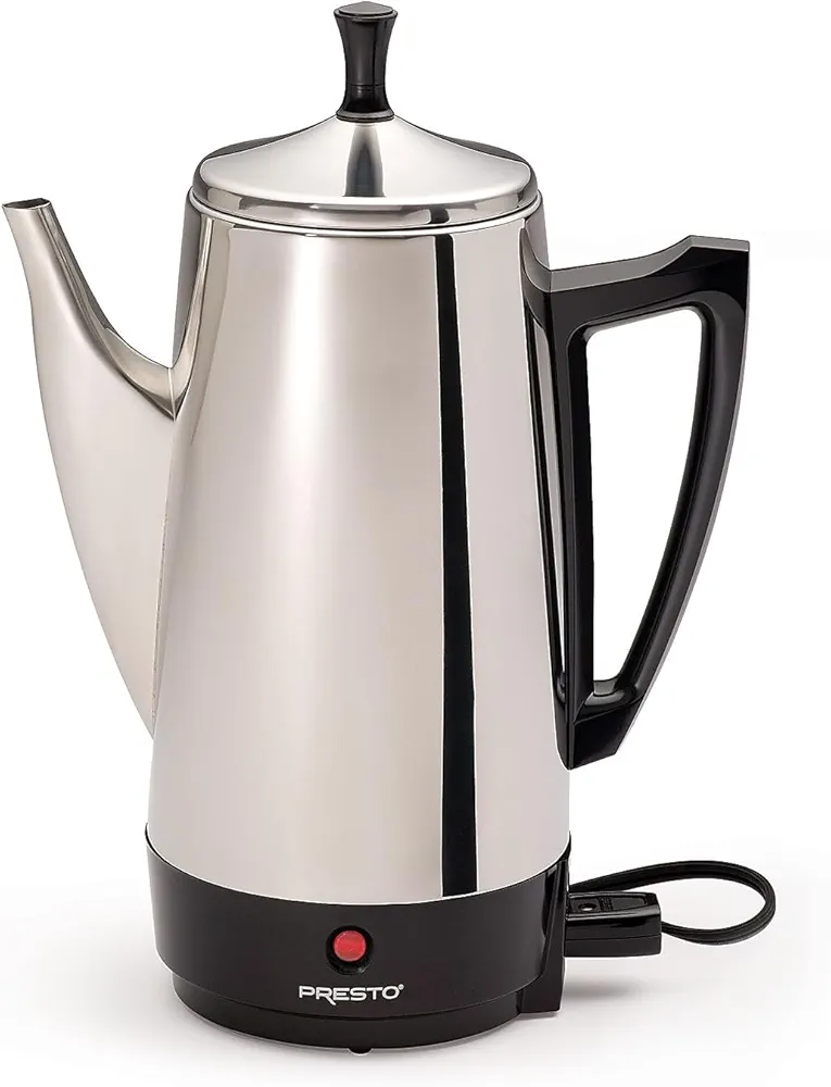 Presto Stainless-Steel Electric Coffee Percolator, 12-Cups, Silver