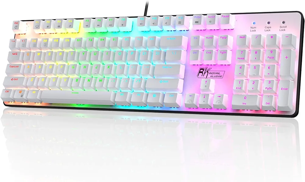RK ROYAL KLUDGE RK920 Full Size Mechanical Keyboard, Rainbow Backlit Gaming Keyboard, 104 Keys Wired Mechanical Keyboard with Number Pad, Quite Red Switch