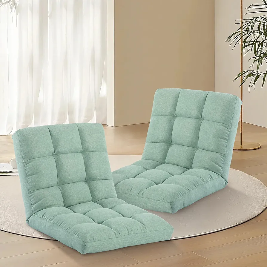 Floor Chair with Back Support Folding Chair with 6 Adjustable Position, Padded Sleeper Bed, Floor Gaming Chair, Meditation Chair, Gaming Floor Chairs for Adults, Set of 2