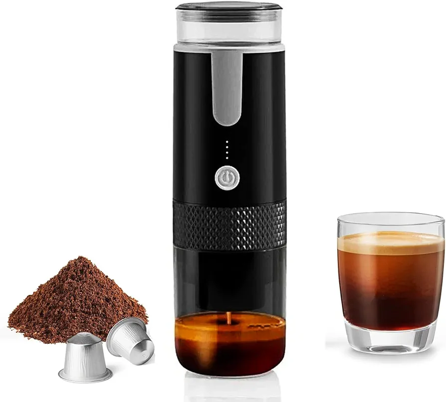 HURRISE Portable Coffee Machine Compatible for K Cup Capsules & Ground Coffee Handheld Coffee Maker Manually Operated for Camping Hiking, Driving, Home and Office