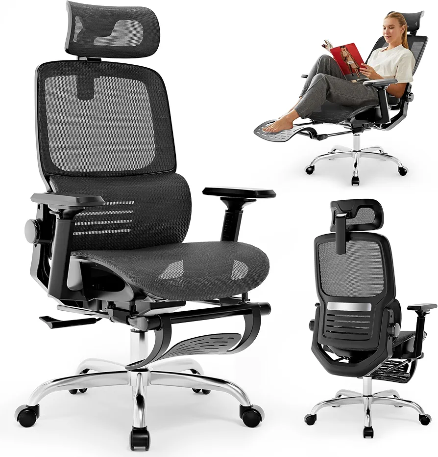 Home Office Desk Chair,Ergonomic Office Chair with Footrest, Mesh Gaming Chair with Headrest,3D Adjustable Armrest,Lumbar Support,Comfortable Compulter Chair for Work,Study