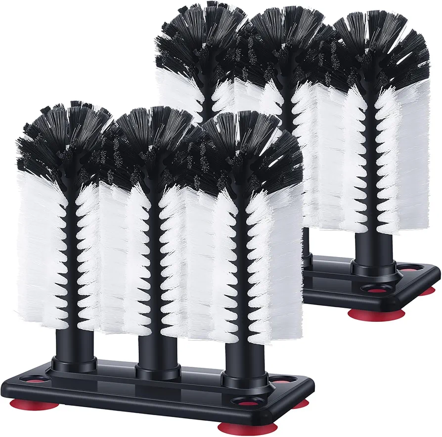 Havawish 2 Pack Water Bottle Cleaning Brush with Suction Base, 3 Head Bristle Bar Glass Washer for Sink, Cup Washer Brush Cleaner for Bar Beer Cup, Wine Glass, Long Leg Cup Kitchen Tools