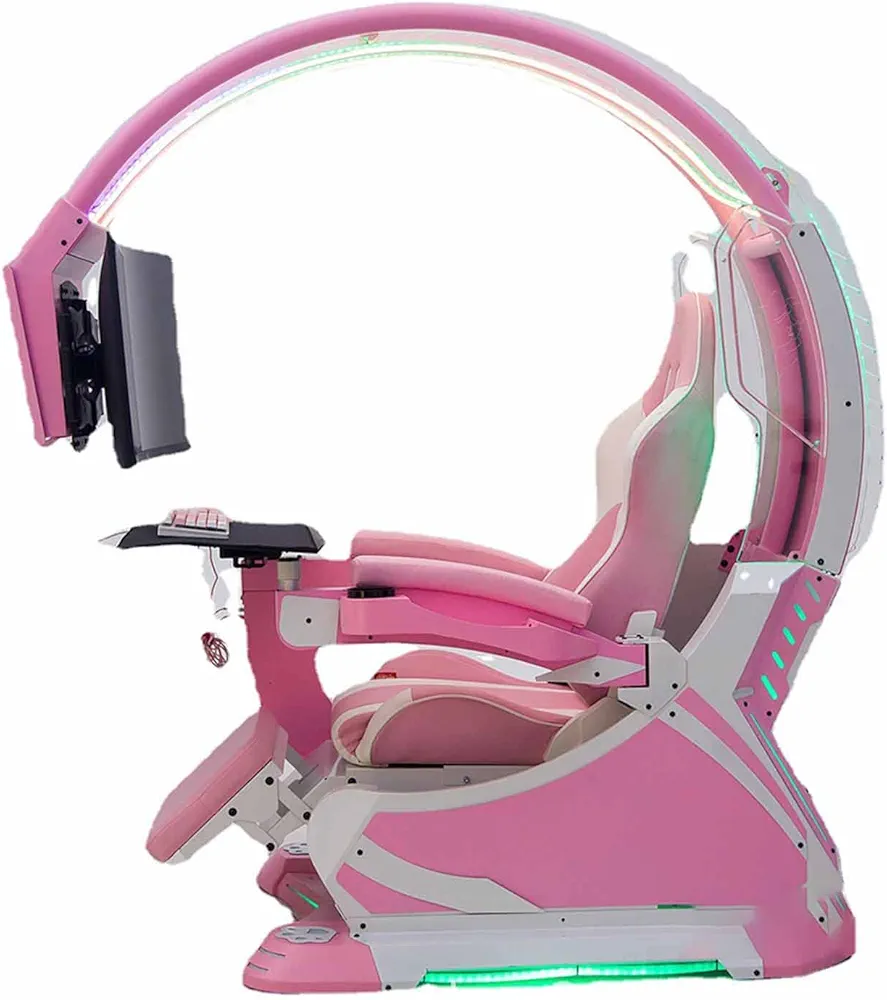 Family Computer Chair Comfortable Racing Simulator Game Chair with Zero Gravity Gaming Ergonomic Computer Cockpit Chair with Zero-Gravity Massage Gaming Chair with Light Adjustment Black (Co