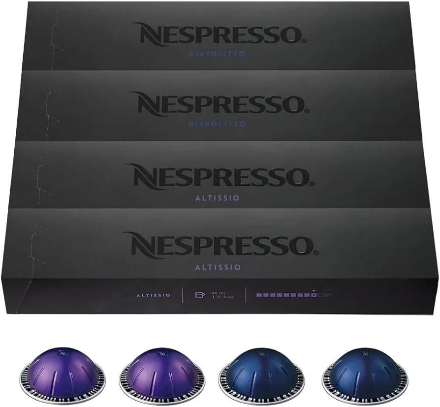 Nespresso Capsules Vertuo, Espresso Bold Variety Pack, Medium and Dark Roast Espresso Coffee, 40-Count Espresso Pods, Brews 1.35oz.
