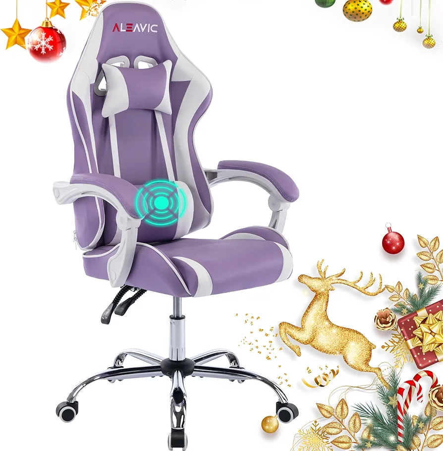 Gaming Chair,Racing Ergonomic Computer Chair,Backrest and Seat Height Adjustable Swivel Recliner,Video Game Chair with Headrest and Massage Lumbar Pillow