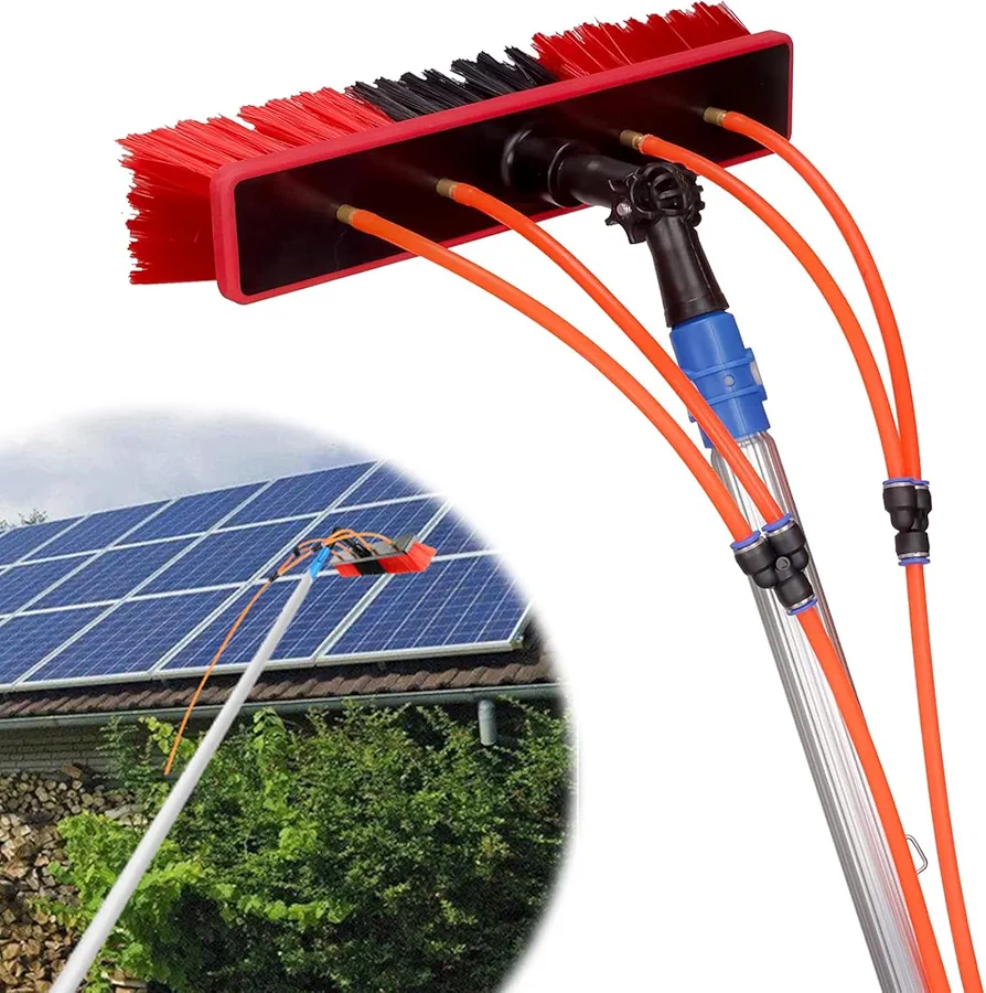 Water Fed Pole Kit 40 FT Adjustable Solar Panel Cleaning Kit Cleaner Tool for Window Glass Roof Outdoor Glass Brush Window Washing Equipment (40ft)