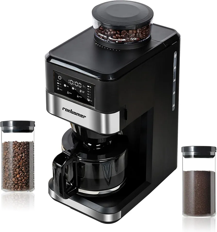 Coffee Maker With Grinder, 10 Cup Coffee Machine,Programmable Grind & Brew, Keep Warm Plate Coffee Machine and Burr Grinder Combo，51 oz