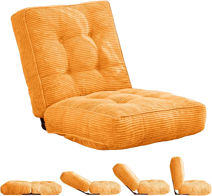 MAXYOYO Adjustable Floor Chair with Back Support, Gaming Chair Floor Meditation Chair with Tufted Cushion, Adults Lounge Chair Folding Sofa Seat for Reading Meditating Sleeping, Orange