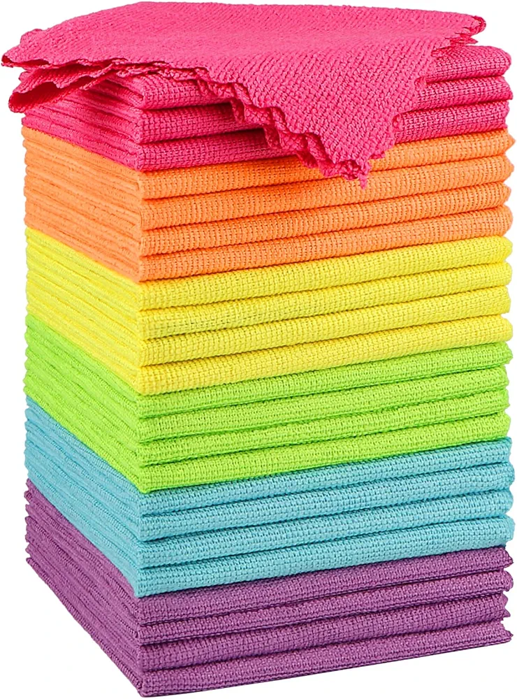 Orighty Cleaning Cloths 12x12 inch, Pack of 24, Highly Absorbent Microfiber Cleaning Supplies, Lint Free Cloths for Multiple-use, Powerful Cleaning Rags for House, Kitchen, Car Care (Multi-Color)