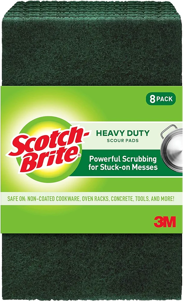 Scotch-Brite Heavy Duty Scour Pads, 8 Scouring Pads, Green Scrub Pads, Scouring Pad, Scrub Pads for Dishes, Best for Kitchen, Garage and Outdoors