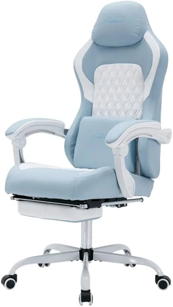 Computer Gaming Chairs, Ergonomic Office PC Gamer Desk Chair, Leather Video Game Massage Chairs with Footrest & Lumbar Support, Comfy Big and Tall Gaming Chairs for Adult, Office, Bedroom