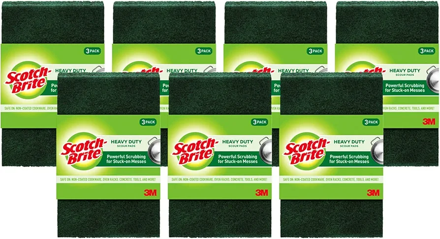Scotch-Brite Heavy Duty Scour Pads, 21 Scouring Pads, Green Scrub Pads, Scouring Pad, Scrub Pads for Dishes, Best for the Kitchen, Garage and Outdoors