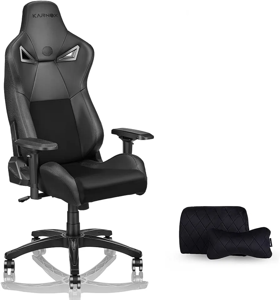 KARNOX Ergonomic Gaming Chair,Adjustable Office Computer Chair with Lumbar Support,Tall Back Swivel Chair with Headrest and Armrest,Comfortable Reclining Video Desk Chair with Suede Padded Seat-Black