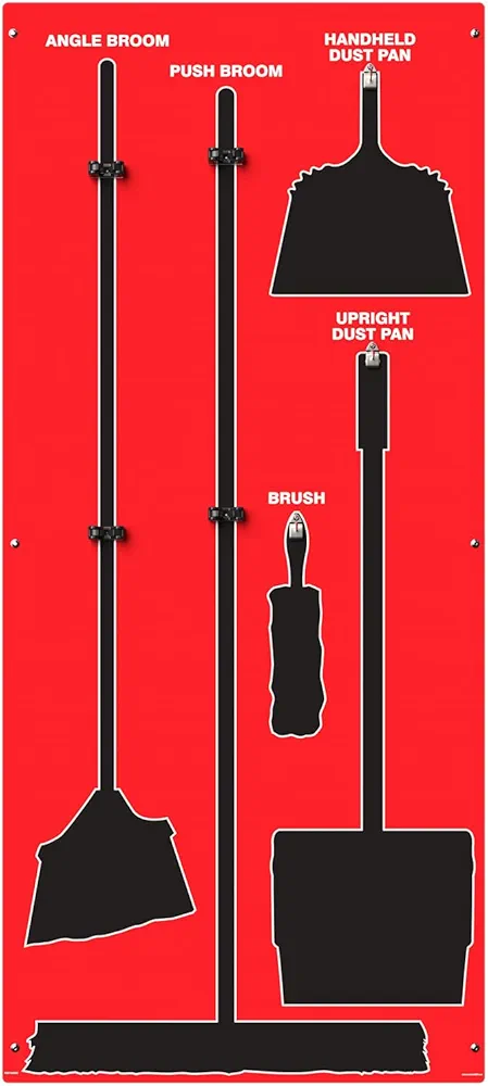 Clean & Sweep 5S Shadow Board/Wall Mount Broom Holder, 68" x 30" Board, 5S Cleaning Station - Board Only, Tools Sold Separately, Made in The USA by AccuformNMC, Red/Black, PSB614RDBK