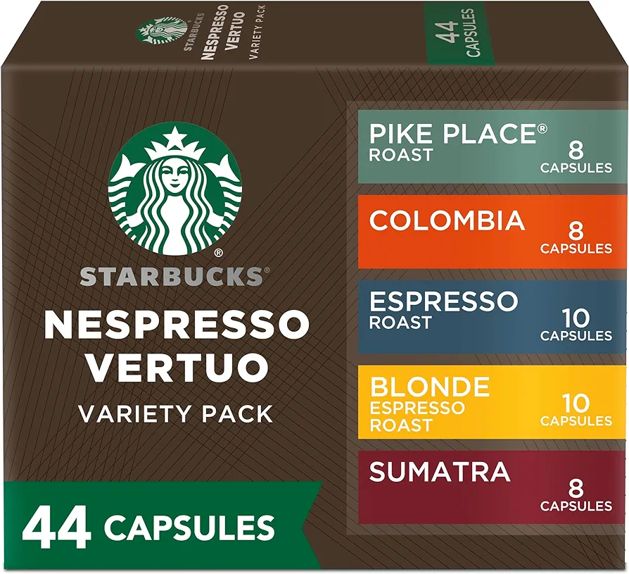Starbucks by Nespresso Vertuo, Favorite Variety Pack Coffee & Espresso, 44-count Coffee and Espresso Pods, Brews 7.8 oz and 1.35 oz.
