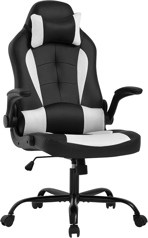 PayLessHere Gaming Chair Desk Chair Gamer Chair Ergonomic Office Chair With Lumbar Support Padded Up Arms Adjustable Headrest Pu Leather High Back Office Chair Gamer Chair For Adults Women Men (White)