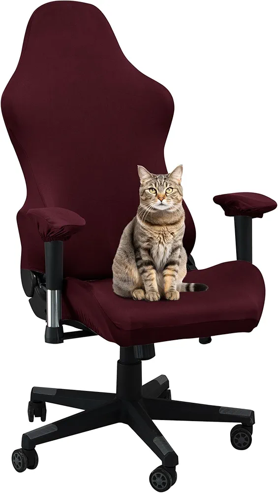 Gaming Chair Covers,Stretchable Computer Chair Cover,Ergonomic Office Chair Cover,for Anti Cat Scratch Protection of Computer Gamer Chair Slipcovers,Racing Chair Covers (Only Covers,Wine Red)