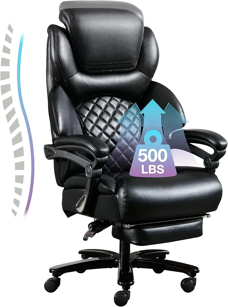 Big and Tall Office Chair 500 lbs, Extra Wide Office Chair for Heavy People, High Back Executive Chair with Footrest and Lumbar Support