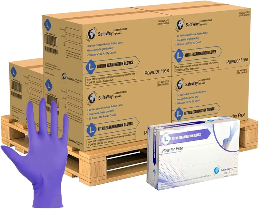 Safeway Nitrile Exam Gloves, 6000 Ct -Powder-Free, Latex-Free with Textured Fingertips, Medical-Grade, Food, Cleaning, and Pet Care, Large