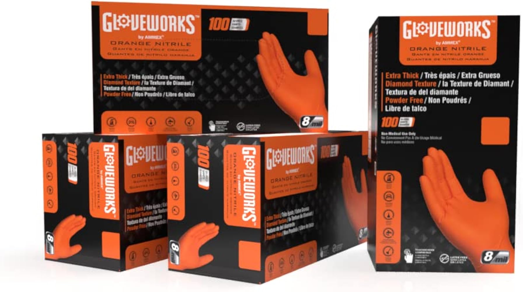 GLOVEWORKS HD Orange Nitrile Gloves, 8 mil Nitrile Disposable Gloves with Raised Diamond Texture, Mechanic Gloves Disposable