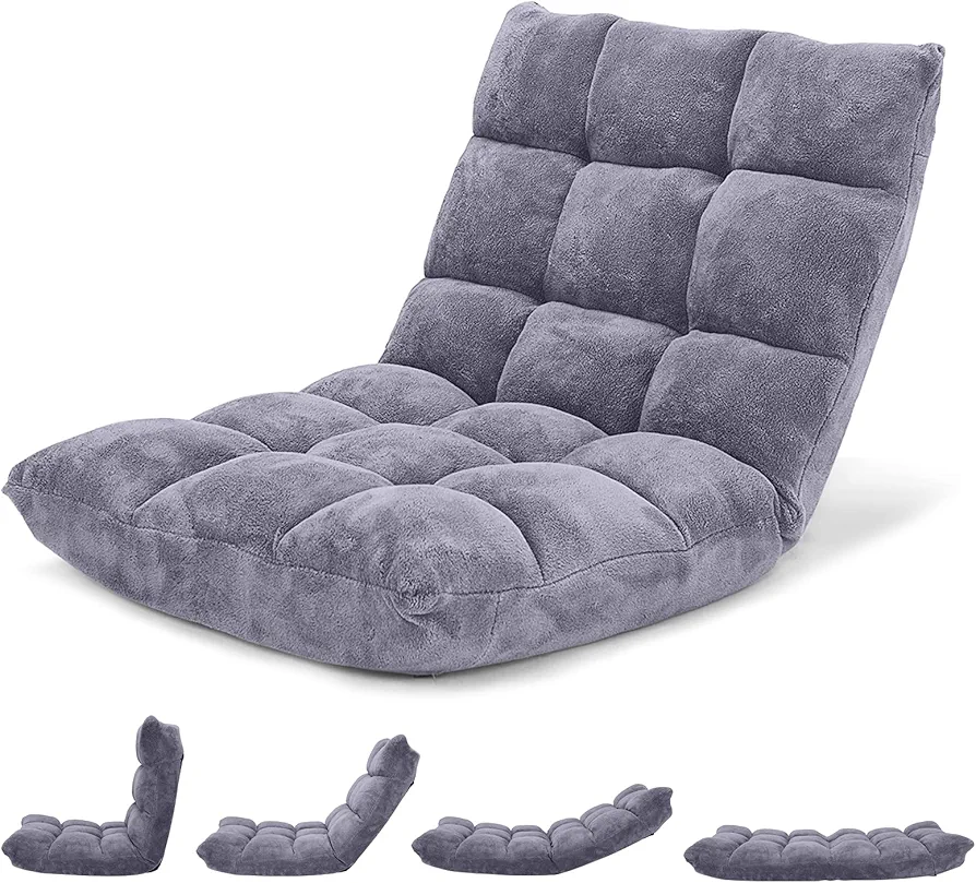 Giantex Floor Chair with Back Support, Folding Sofa Chair with 14 Adjustable Position, Padded Sleeper Bed, Couch Recliner, Floor Gaming Chair, Meditation Chair, Gaming Floor Chairs for Adults(Grey)