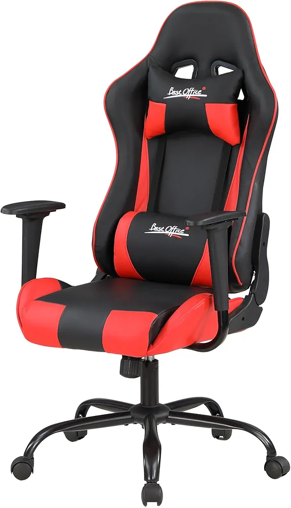 PayLessHere Gaming Chair Ergonomic Office Chair with Lumbar Support Headrest Armrests Rolling Swivel Functionality and Adjustable Features for PC Gamer (Red)