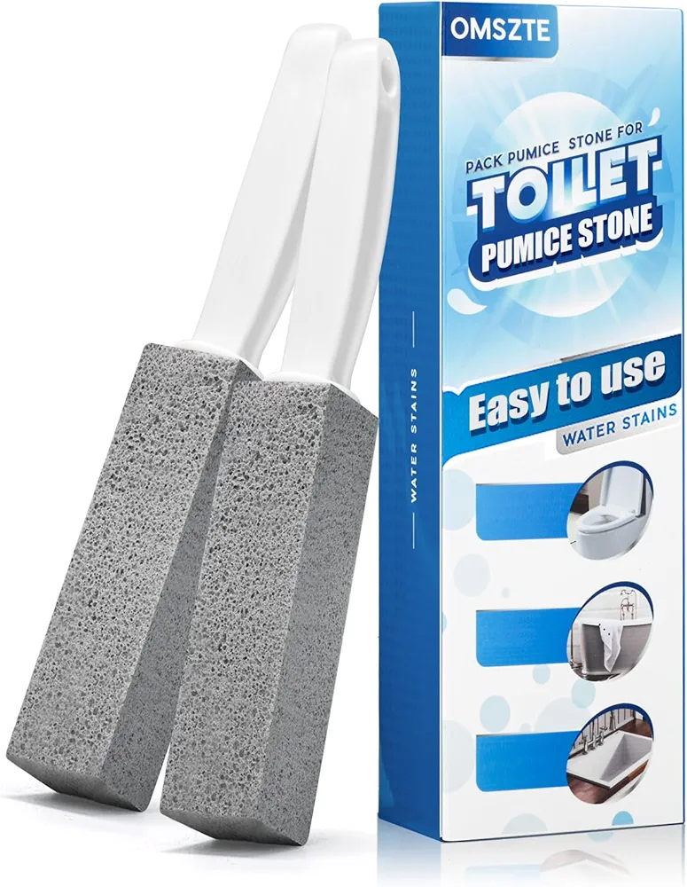 2Pack Pumice Stone Toilet Bowl Cleaning with Handle, Scouring Stick Powerfully Cleans Away Limescale Stain, Hard Water Rings, Calcium Buildup, Suitable for Tiles, BBQ Grill, Bath tubs