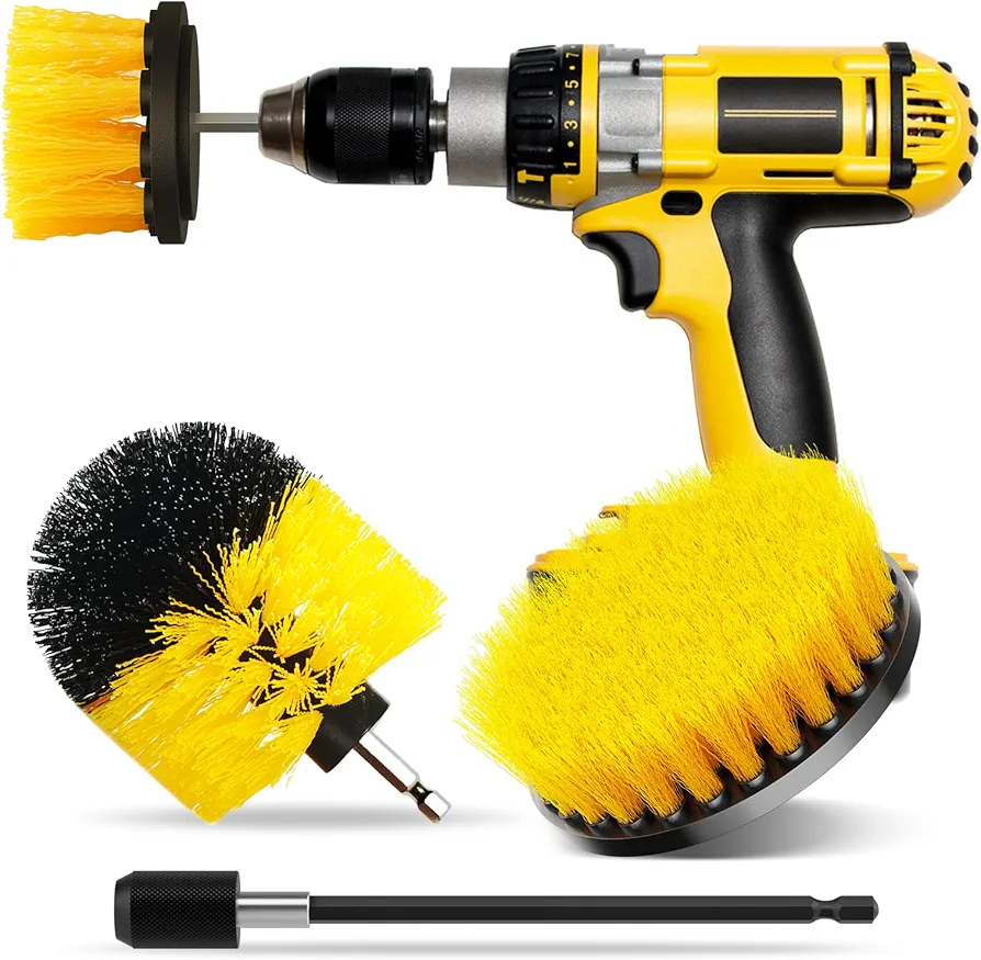 4Pack Drill Brush Attachment Set, Scrub Brush for Drill, Power Scrubber Brushes with Extended Attachment, All Purpose Drill Brush Cleaning Kit for Grout, Floor, Tub, Shower, Tile, Car