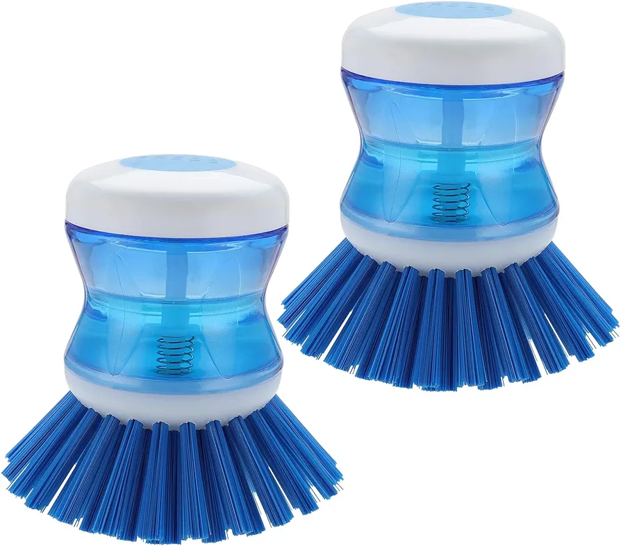Dish Brush with Soap Dispenser for Dishes Pot Pan Kitchen Sink Scrubbing, Blue 2pcs