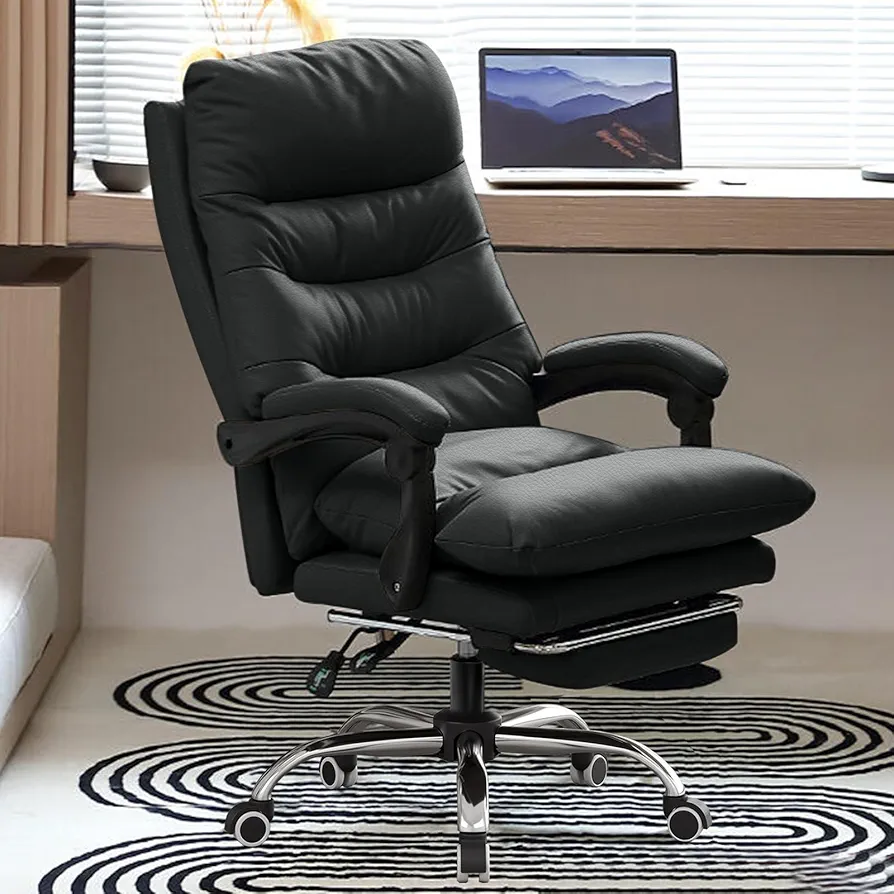Comfortable Office Chair High Back Swivel Gaming Chair Reclining Desk Chair Executive Computer Chair Ergonomic Leather Home Office Chairs with Foot Rest, Black