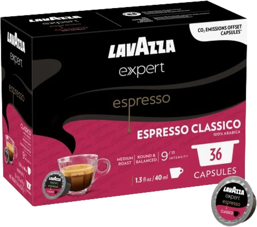 Lavazza Expert Espresso Classico Capsules, Medium Roast, 100% Arabica, Compatible with Lavazza Classy Machines (36 Capsules)