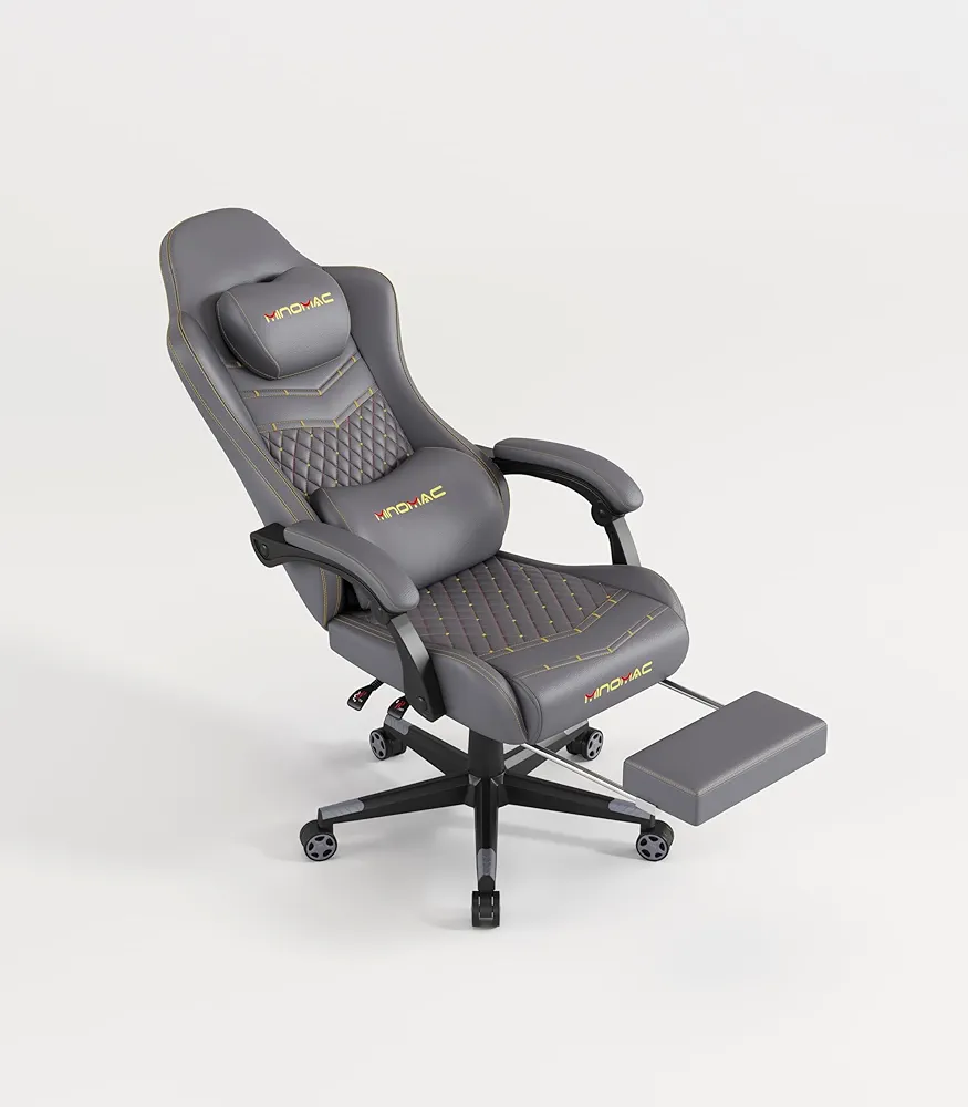Gaming Chair, Computer Office Chair with Footrest, 155° Reclining Chair, Ergonomic High Back Computer Chair with Headrest and Lumbar Support for Adults and Kids(Light Grey)