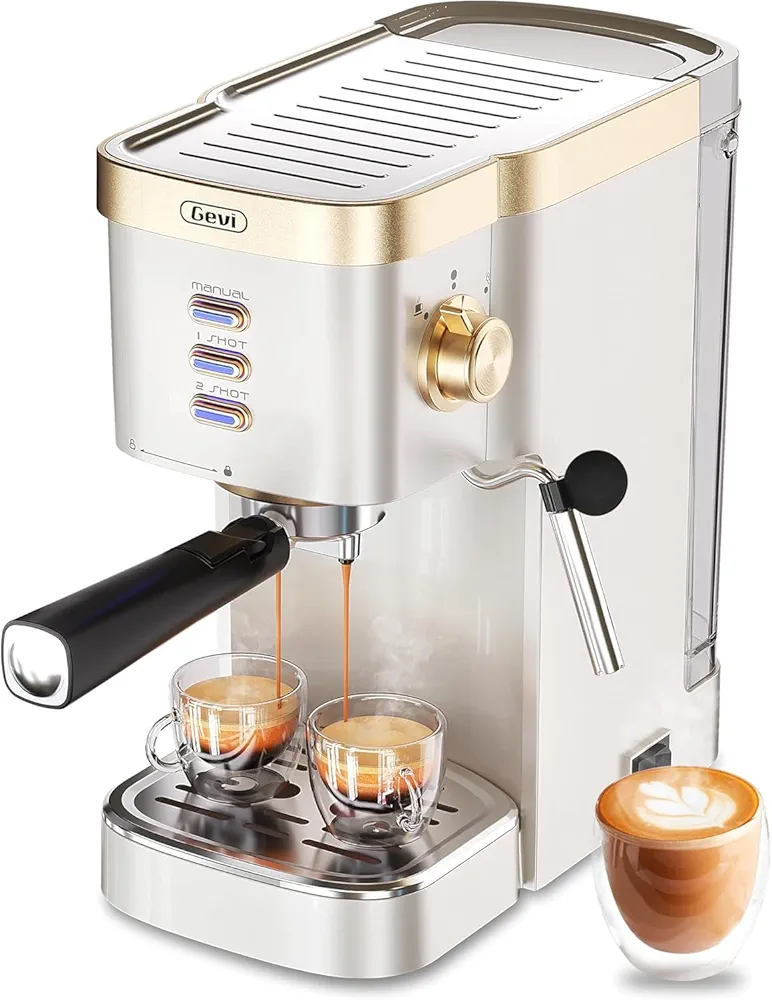 Gevi Espresso Machine 20 Bar High Pressure,Super Automatic Espresso Machines with Milk Frother Steam Wand,Cappuccino & Latte Maker with Volume Control for Home,Espresso Maker，Gift for Coffee Lover