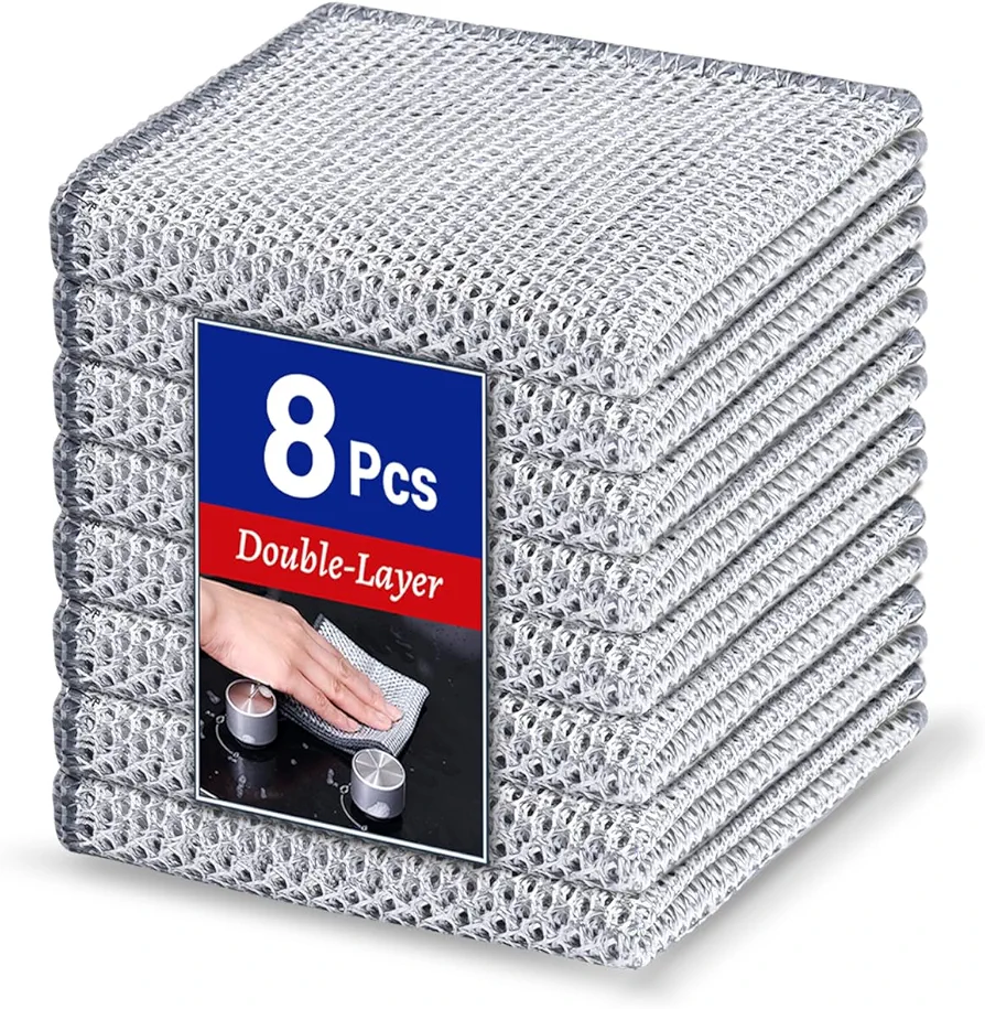 8 pcs Wire Dishwashing Rag for Wet and Dry, No Scratches and No Odor, Reusable and Washable for Cookware, Sinks, Dishes, Stove Tops, 7.87" x 7.87"
