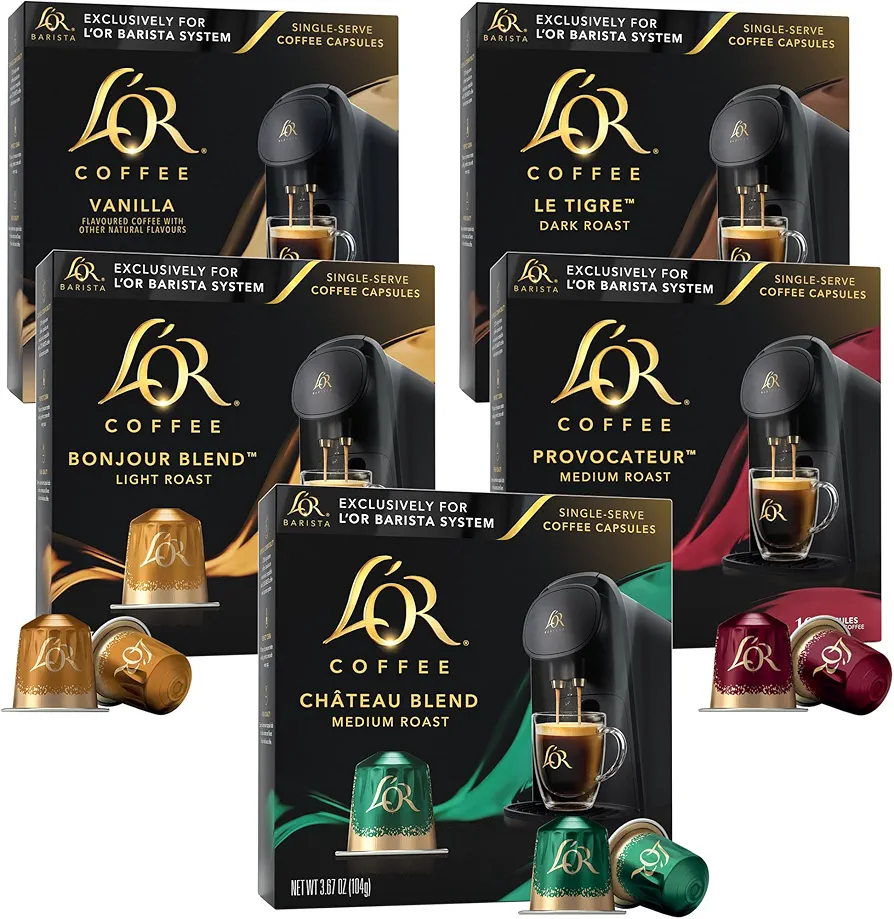 L'OR Coffee Pods, 50 Capsules Coffee Lovers Variety Pack, Single Cup Aluminum Coffee Capsules Exclusively Compatible with the L'OR BARISTA System