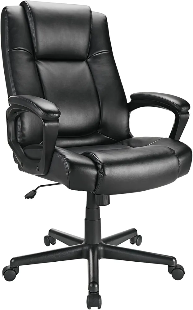 Realspace® Hurston Bonded Leather High-Back Executive Office Chair, Black, BIFMA Compliant