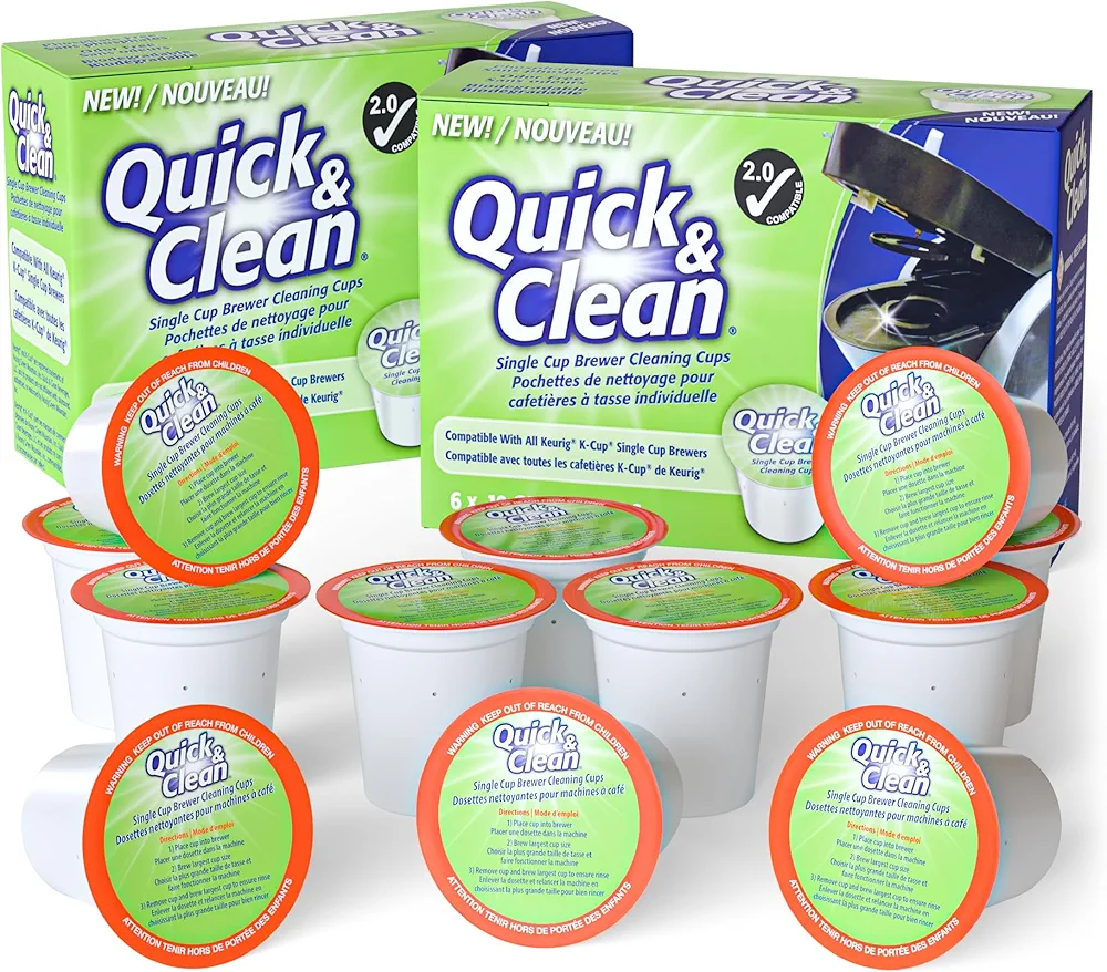 Quick & Clean [12-Pack] Keurig Cleaning Pods - K Cup Cleaner Pod For Keurig - 2.0 Coffee Machine Compatible, Removes Stains, Non-Toxic and Eco-Friendly