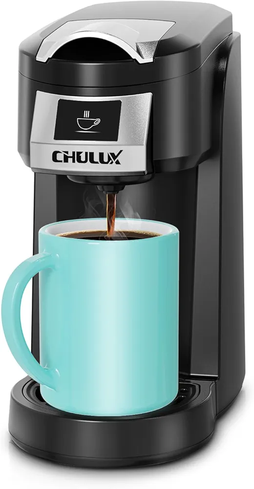CHULUX Classic Single Serve Coffee Maker for K Cup, One Button Easy Coffee Machine for Office, RV, Travel and Dorm, Matte Black