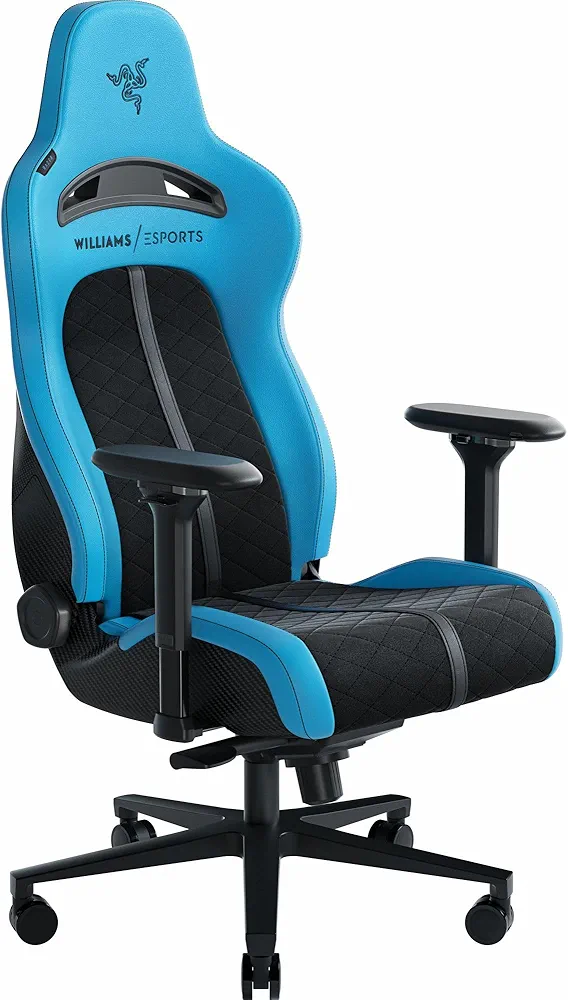 Razer Enki Pro Premium Gaming Chair: Upholstered Alcantara - All-Day Comfort - Lumbar Arch - Dual-Density Backrest - Reactive Seat Tilt & 152-Degree Recline - Memory Foam Headrest - Williams Esports