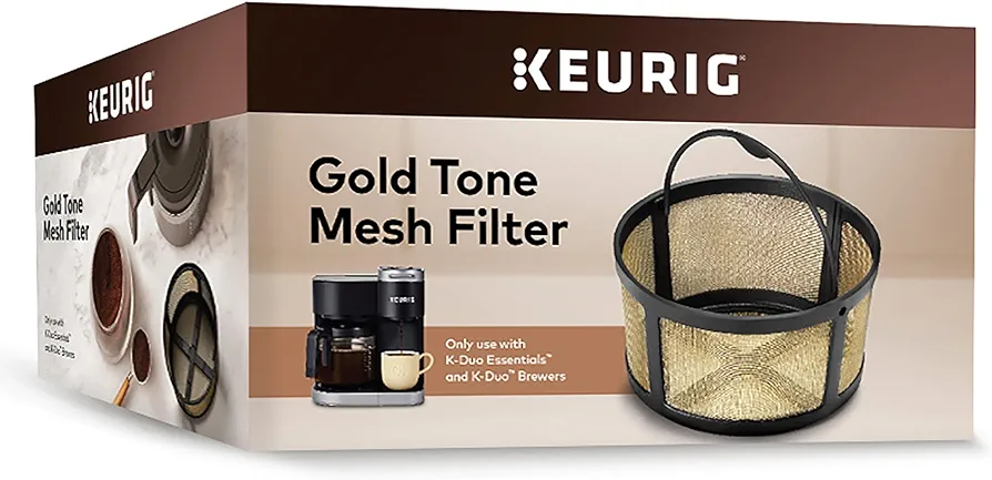 Keurig Reusable Ground Coffee Filter Compatible Essentials and K-Duo Brewers only, Eco-Friendly Way to Brew a Carafe, Gold Tone Mesh