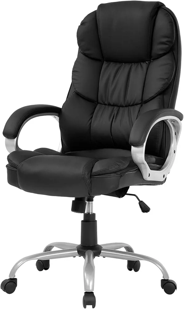 FDW Office Chair Computer High Back Adjustable Ergonomic Desk Chair Executive PU Leather Swivel Task Chair with Armrests Lumbar Support (Black)