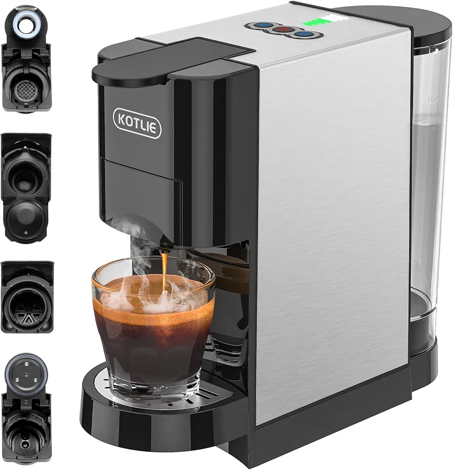 KOTLIE 5in1 Level 7 Water Volume Espresso Machine, 19Bar Single Serve Coffee Maker for KEU* K-Cup Capsules/NES* Original/Dolce Gusto//Ground Coffee/44mm ESE,Hot&Cold Brew Coffee Machine (Medium)