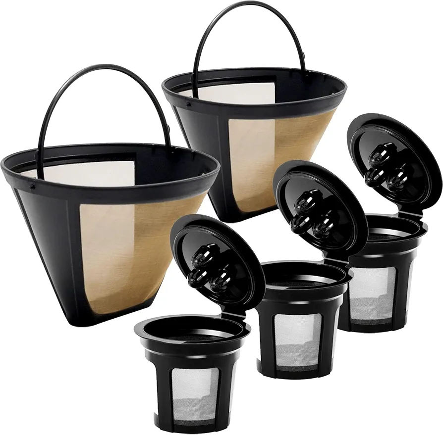 Reusable Coffee Filter for Ninja Dual Brew Coffee Maker, 3 Pack K Cup Reusable Coffee Pods and 2 Pack Coffee Maker Filter for Ninja Dual Brew Coffee Maker Ninja CFP301 CFP307 Coffee Maker