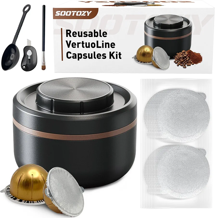 Reusable Vertuo Pods Kit for Nespresso, Reusable Vertuo Capsule for Nespresso with 100PC AL Foil Seals Lids, Refillable Coffee Pods for VertuoLine Compatible with Nespresso VertuoPlus Espresso Machine