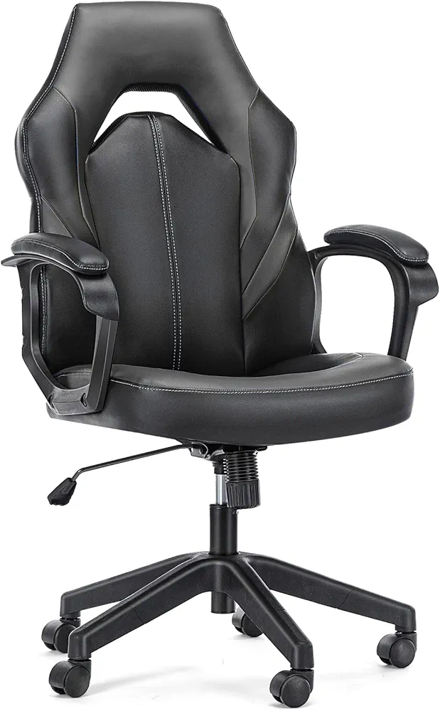 OLIXIS Computer Gaming Chair - PU Leather Ergonomic Office Chair Swivel Desk Chair with Lumbar Support, Executive Chair with Padded Armrest and Seat Cushion for Adults, Grey