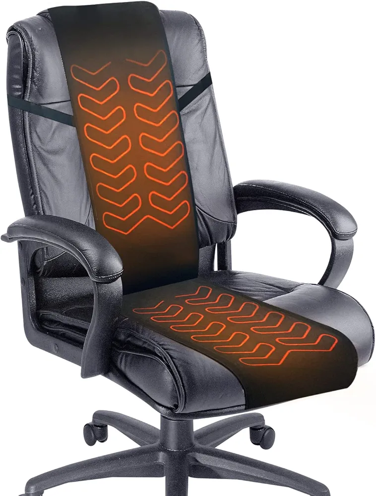 Foldable & Washable Fabric Heated Seat Cushion with Temperature Control & Timer - Whole Back Heating - for Office/Home Use